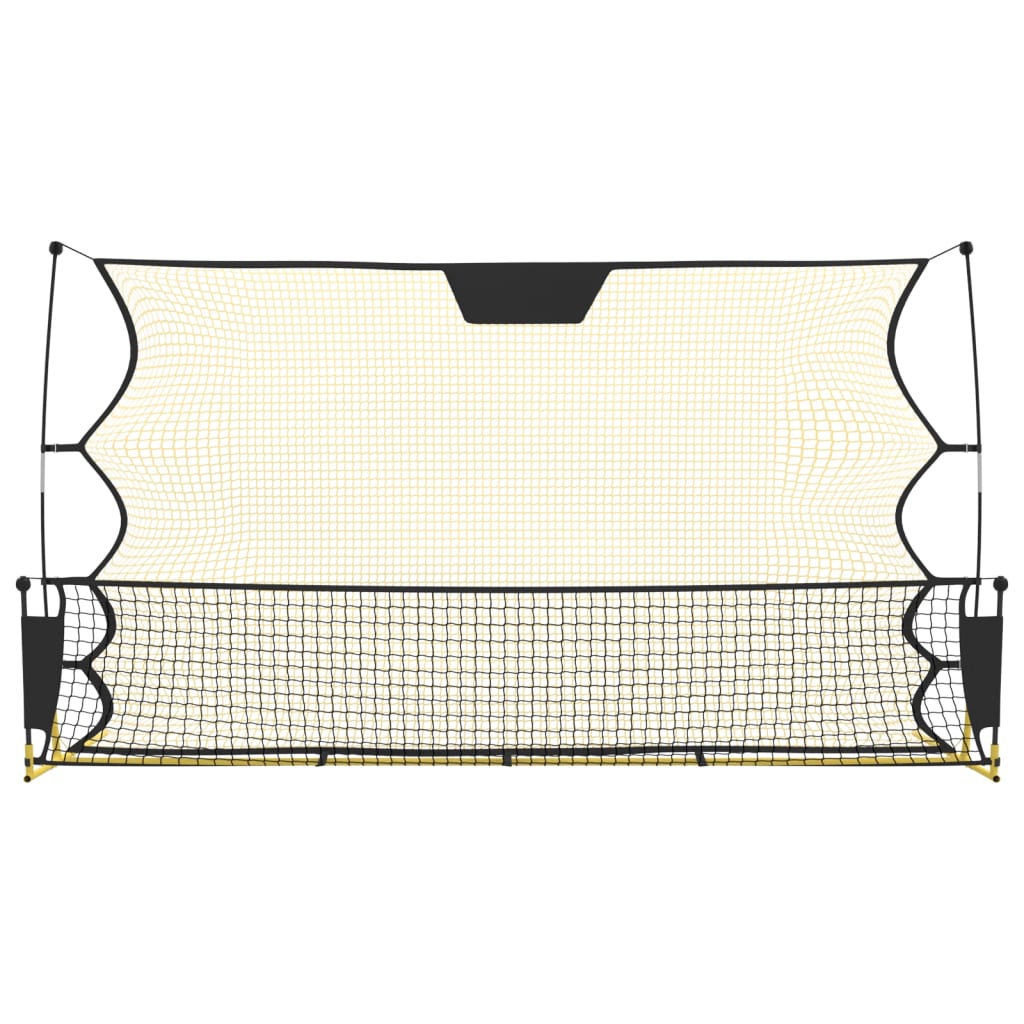 Portable Soccer Rebounder Net in black and yellow for kids home training sessions.