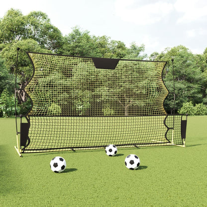 Portable soccer rebounder net in black and yellow, perfect for kids backyard practice.