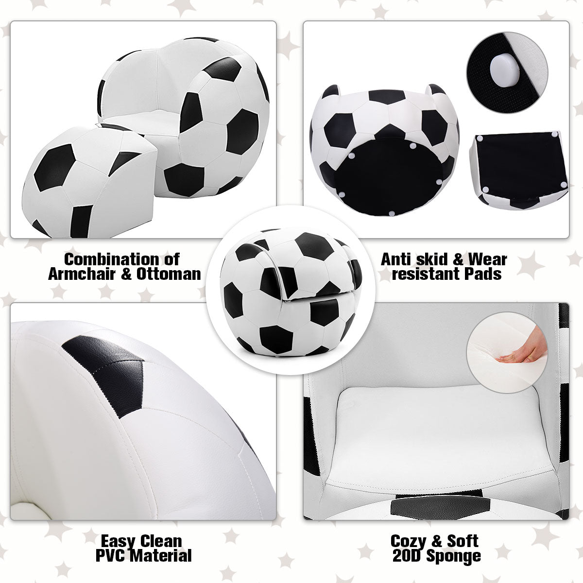 Soccer Ball Shaped Kids Chair and Ottoman Combo - Active Comfort Spot