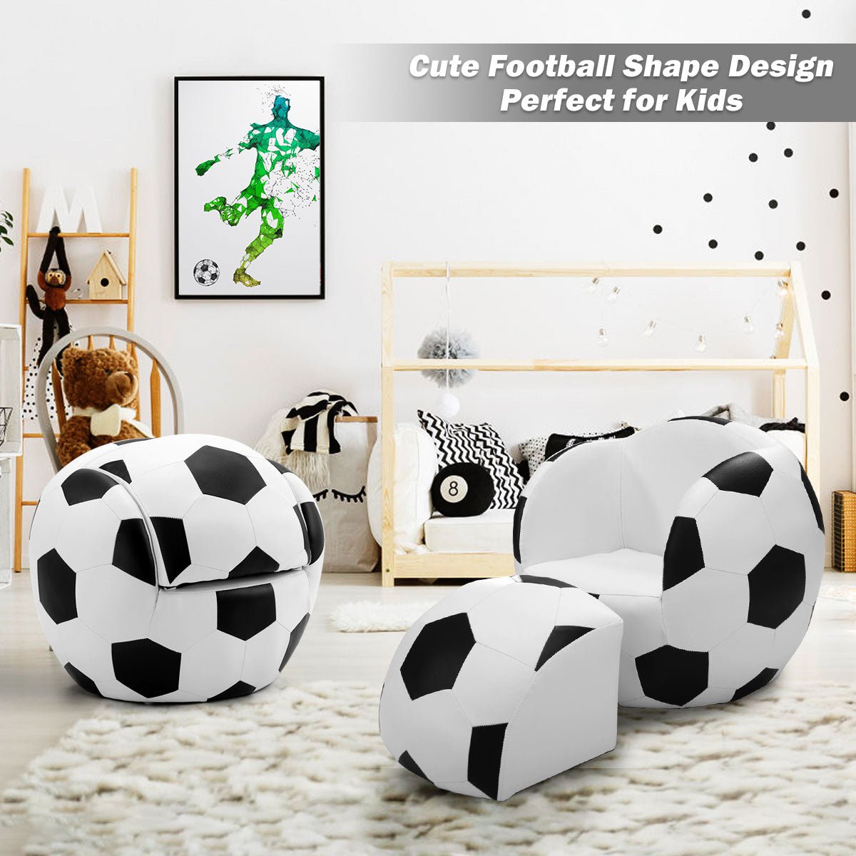 Football Kids Armchair and Ottoman Set - Playful Lounging Space