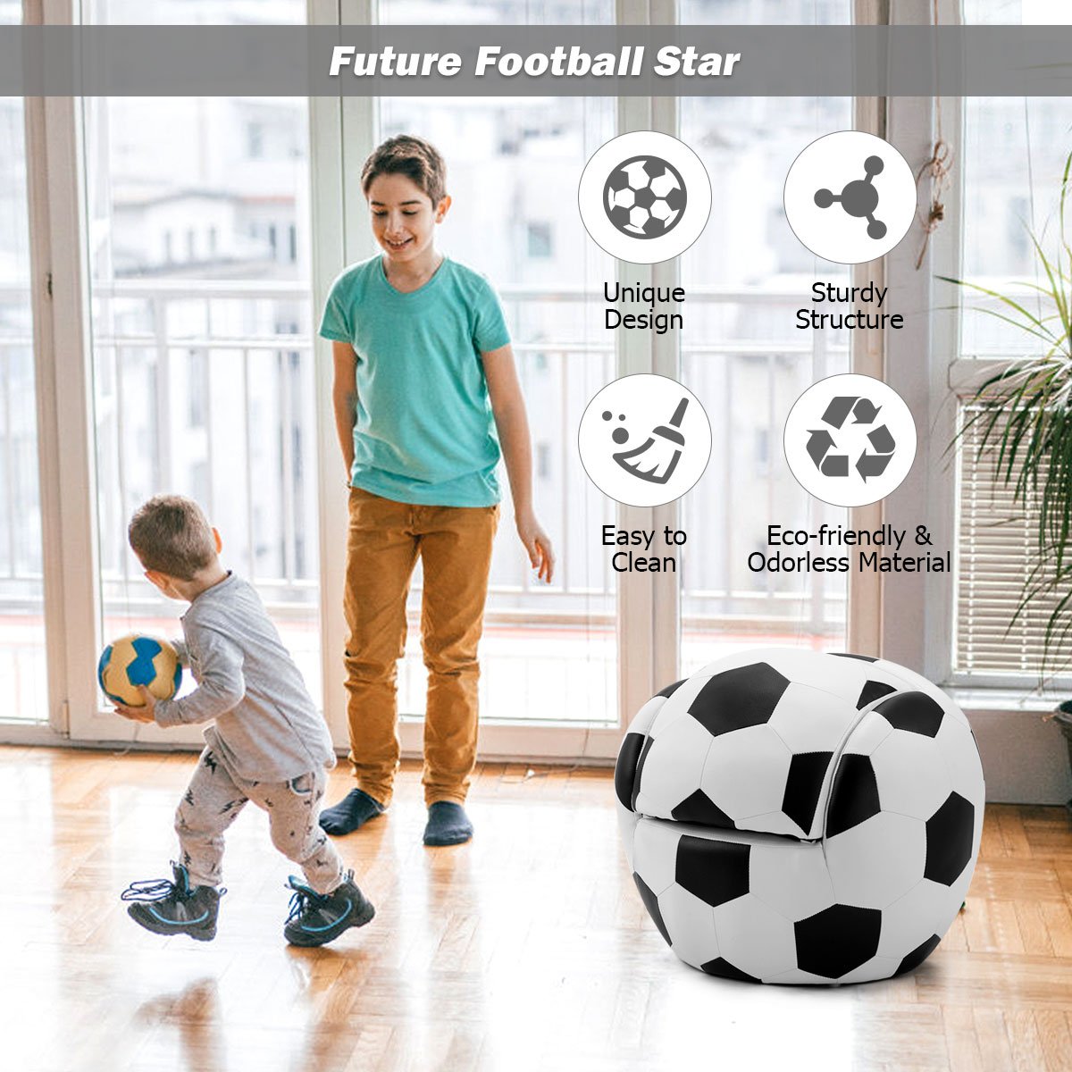 Soccer Ball Leisure Armchair with Ottoman - Playful Comfort Duo
