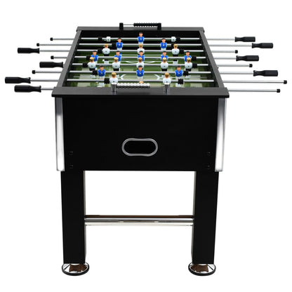 Professional tournament-size steel foosball table in black, ideal for home entertainment and play.