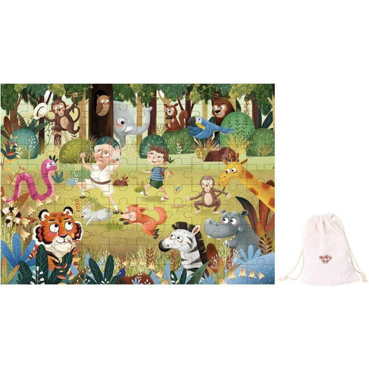 Colorful 100-piece forest jigsaw puzzle ideal for engaging children in educational play.