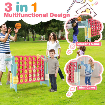 Jumbo 3 in 1 Outdoor Game Set | Connect 4, Basketball and Ring Toss for kids backyard fun