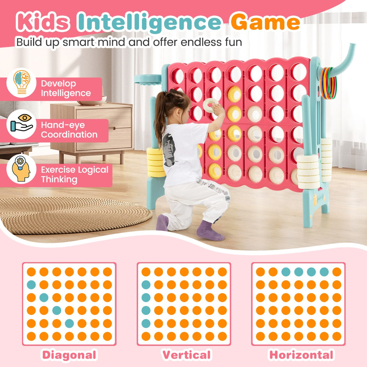 Jumbo 3 in 1 Outdoor Game Set with Connect 4, Basketball and Ring Toss for kids