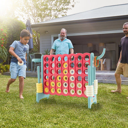 Jumbo outdoor game set for kids with Connect 4, Basketball and Ring Toss activities.