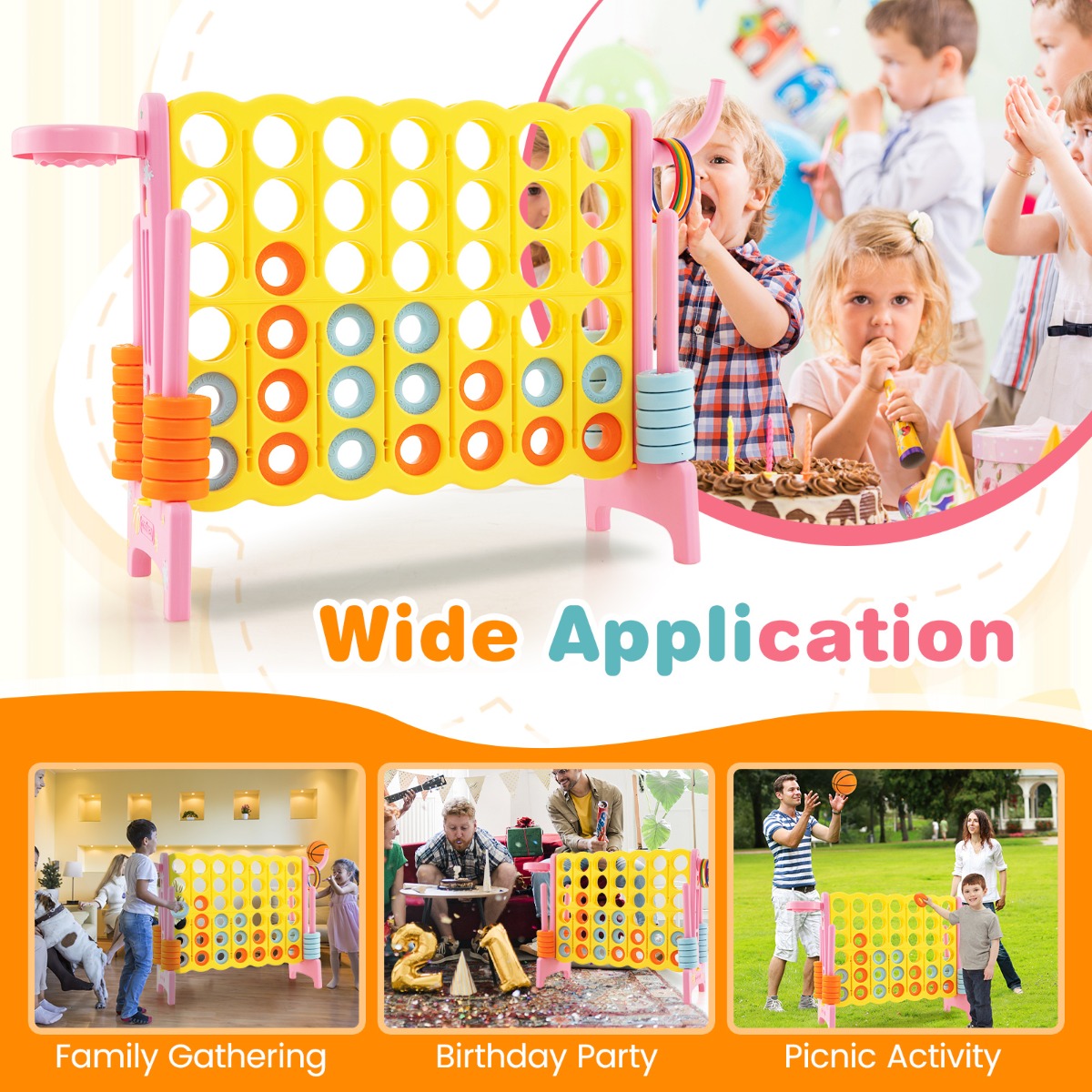 Kids pink 3-in-1 Jumbo Connect Four game set for home play - versatile fun.