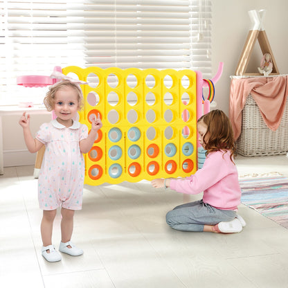 Kids pink 3 in 1 Connect Four game set, jumbo size for home entertainment.