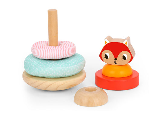 Fox Sensory Stacking Tower | Colorful rings engage toddlers in hands-on stacking fun at home.