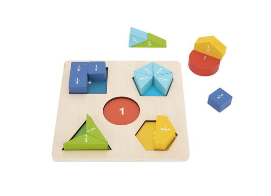 Colorful fraction puzzle for kids learning fractions at home, educational and fun playtime.