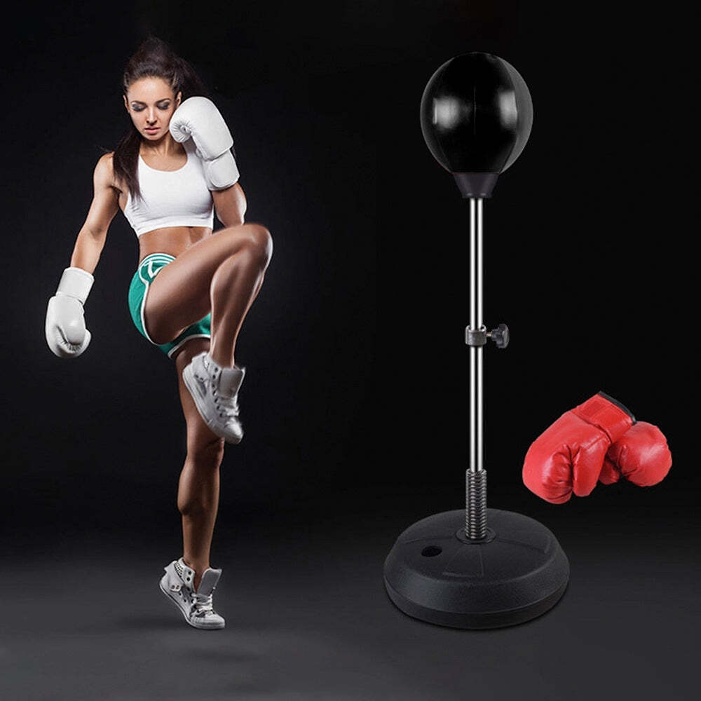 Kids free-standing boxing set for home fun and exercise, includes gloves and adjustable height.