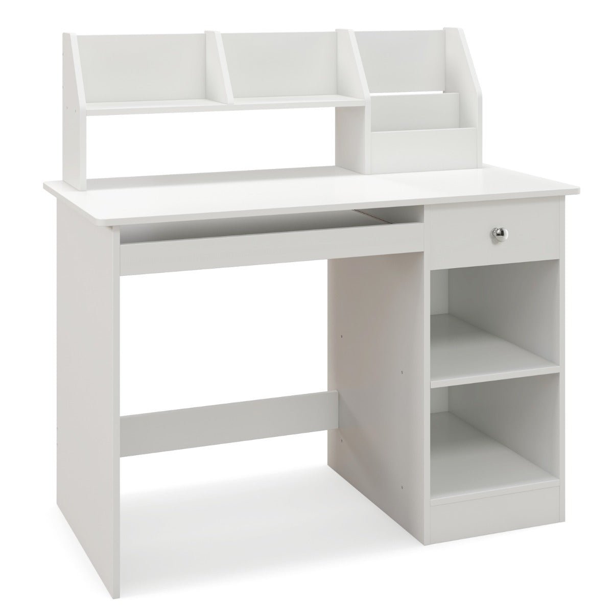 White Kids Study Desk | Storage Shelves and Keyboard Tray