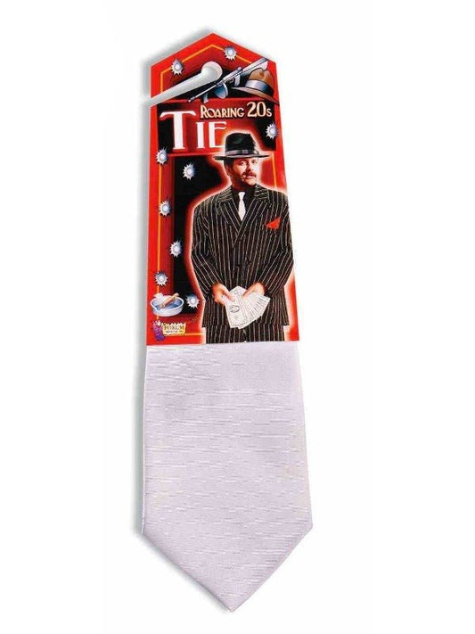 White gangster necktie for kids costumes, perfect for playtime dress-up and themed events.