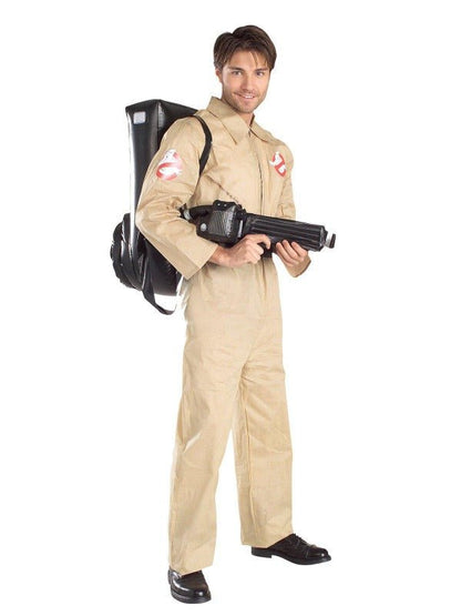 Ghostbusters Adult Deluxe Costume with Inflatable Proton Pack for themed Halloween parties.