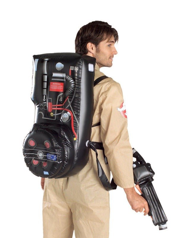 Ghostbusters adult costume with inflatable Proton Pack for playful dress-up fun at home.