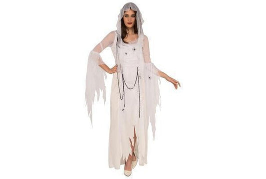 Spooky Spirit Womens Halloween Costume with Veil and Accessories, perfect for trick-or-treating at home.