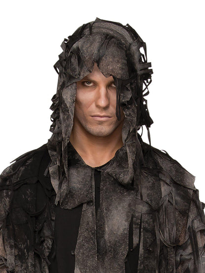 Official adult ghoul costume with hooded shirt, perfect for spooky Halloween fun at home.