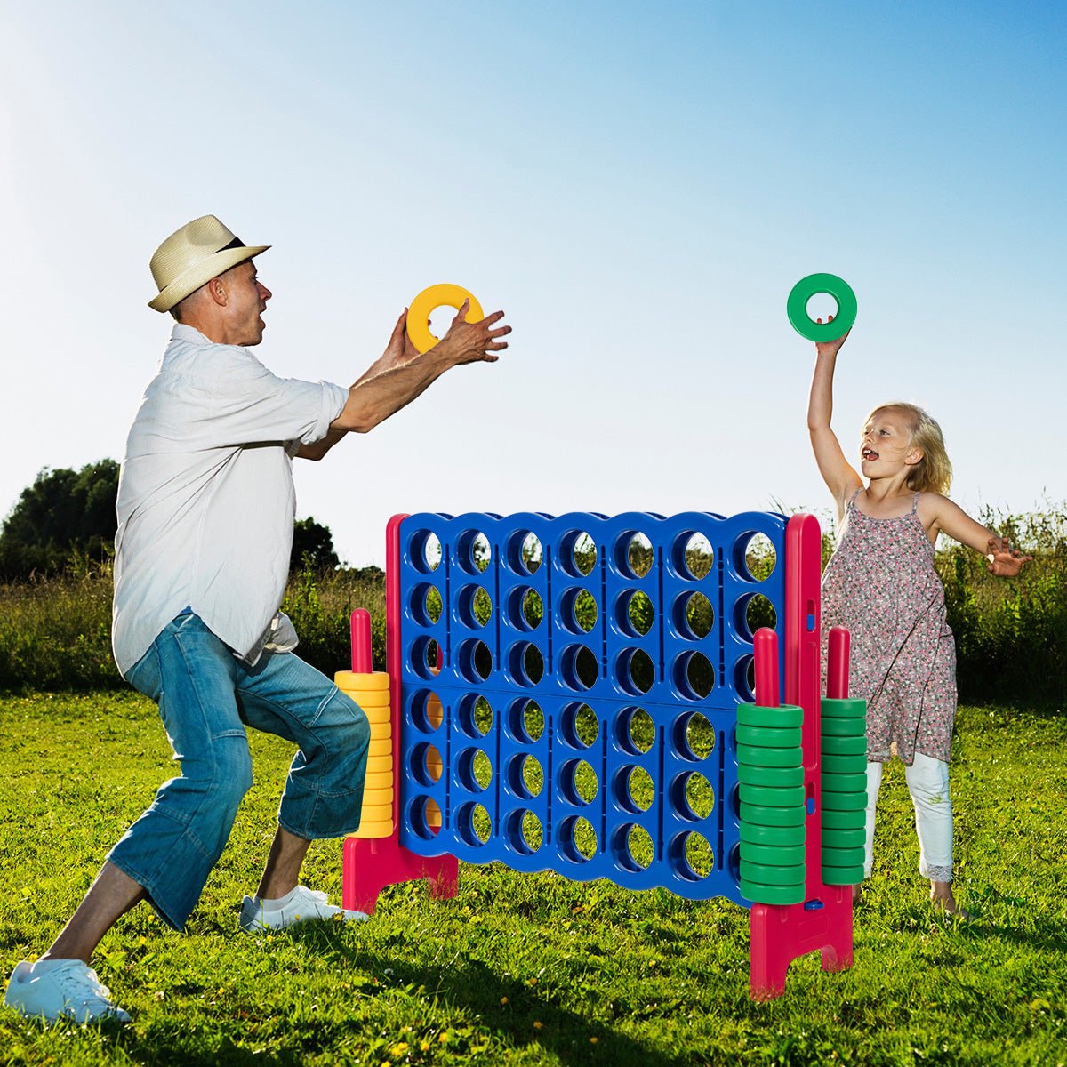 Giant Connect 4 in A Row - 42 Jumbo Rings for Garden & Beach Fun