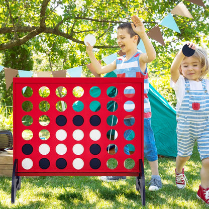 Wooden 4-in-a-Row outdoor game set for kids - giant size for backyard fun.