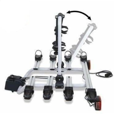 Kids bike carrier rack with tow ball mount in black and silver design.