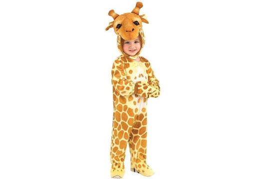 Adorable giraffe costume for children, perfect for dress-up play at home. Safari-themed fun.