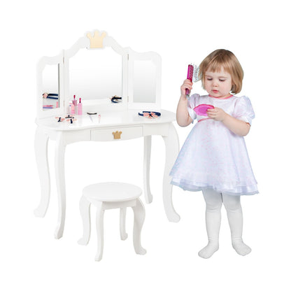 Children's Vanity Set with Mirror & Drawer - White Dreamland for Girls