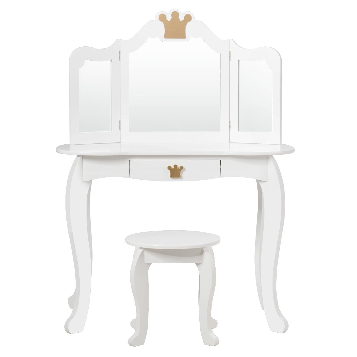 Children's Vanity Set with Mirror & Drawer - Whimsical White Escape