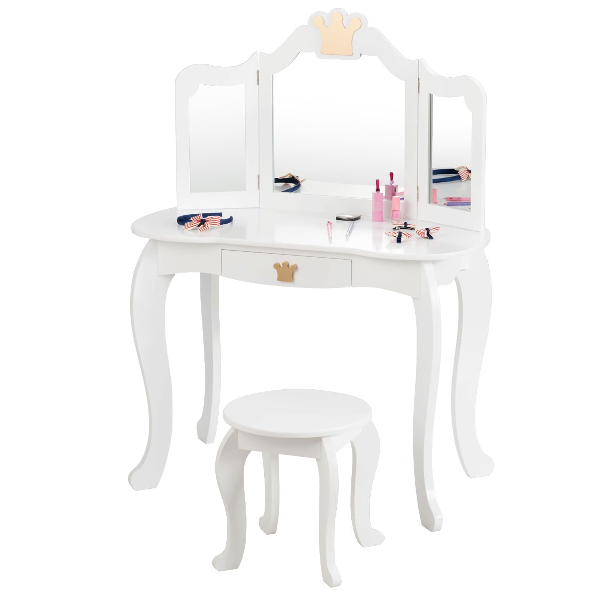 Kids Vanity Table and Chair Set - Mirror & Drawer, Serenity for Girls