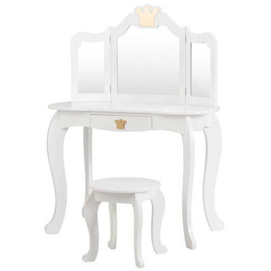 Kids Vanity Set with Mirror & Drawer - Whimsical White Beauty for Girls