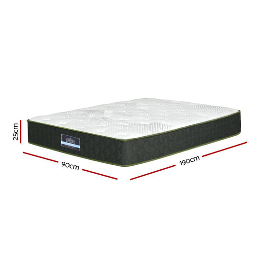 Single green tea foam mattress with  5-zone pocket springs for kids comfort.