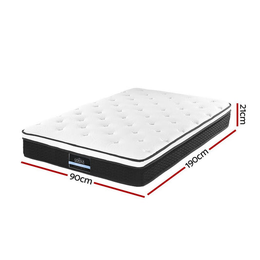 Single 21cm thick Bonnell spring mattress with Euro Top for childrens beds.