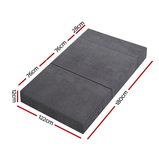 Double size, velvet dark grey folding foam mattress for kids portable bed solution.