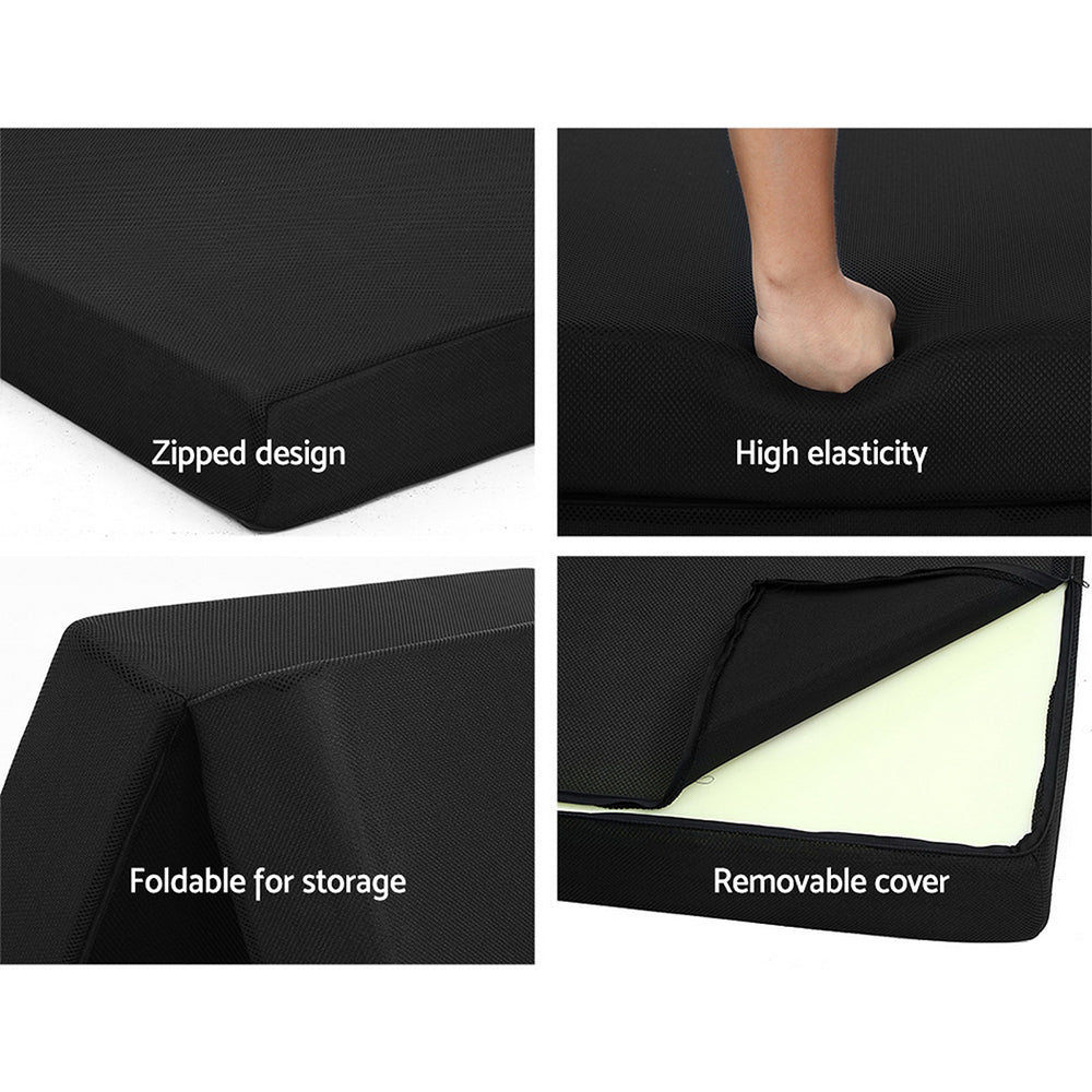 Foldable black foam mattress by Giselle Bedding for convenient kids sleepovers and playdates.