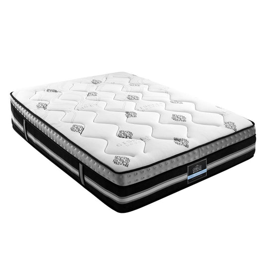 Queen mattress with cool gel pocket springs, 35cm thick, ideal for kids comfortable sleep.