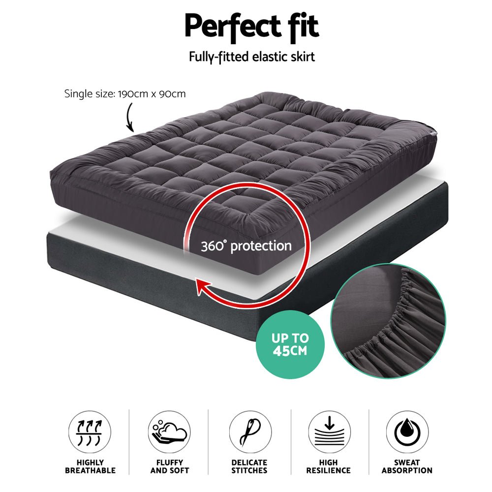 Single-size bamboo charcoal pillowtop mattress topper by Giselle Bedding for comfortable kids sleep.