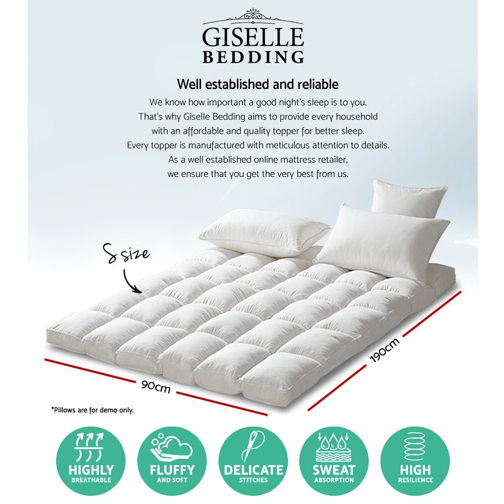 Giselle Bedding Mattress Topper Pillowtop Protector Pad Single - Kids Mega Mart