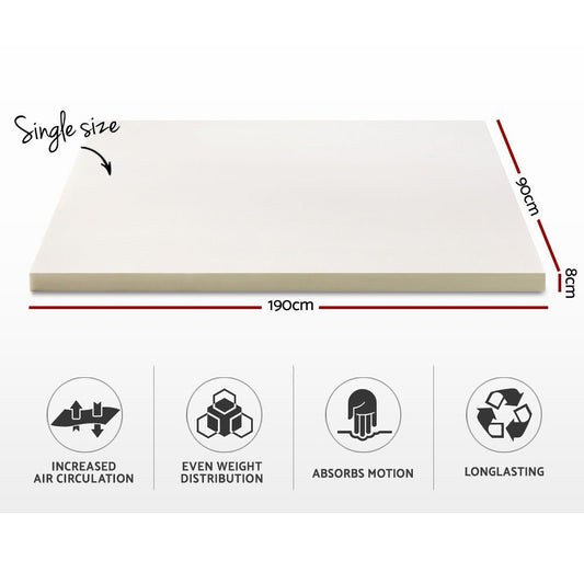 8cm single memory foam mattress topper for childrens bed comfort and support.