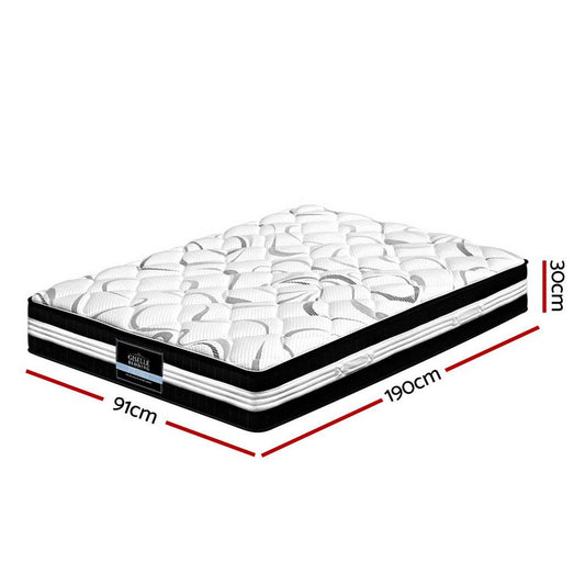 Single 30cm Euro top pocket spring mattress by Giselle Bedding for quality childrens sleep.