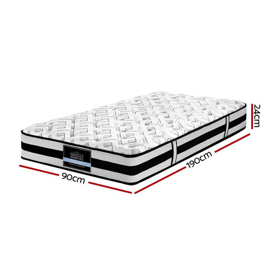 Single-size Giselle Bedding Rumba Pocket Spring Mattress, 24cm thick, ideal for kids bedrooms.