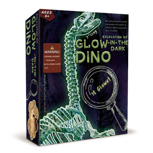 Glow-in-the-dark Diplodocus excavation kit for kids ages 6+, interactive learning experience at home.