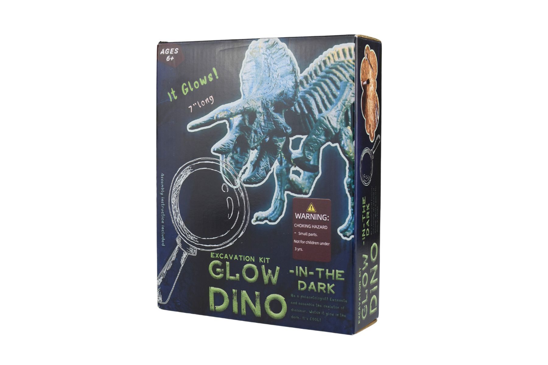 Glow-in-the-dark Triceratops excavation kit for kids 6+. Interactive dinosaur fossil dig for home.