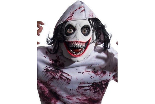 Kids Ghoul Halloween costume with blood-splattered hood, perfect for spooky dress-up at home.