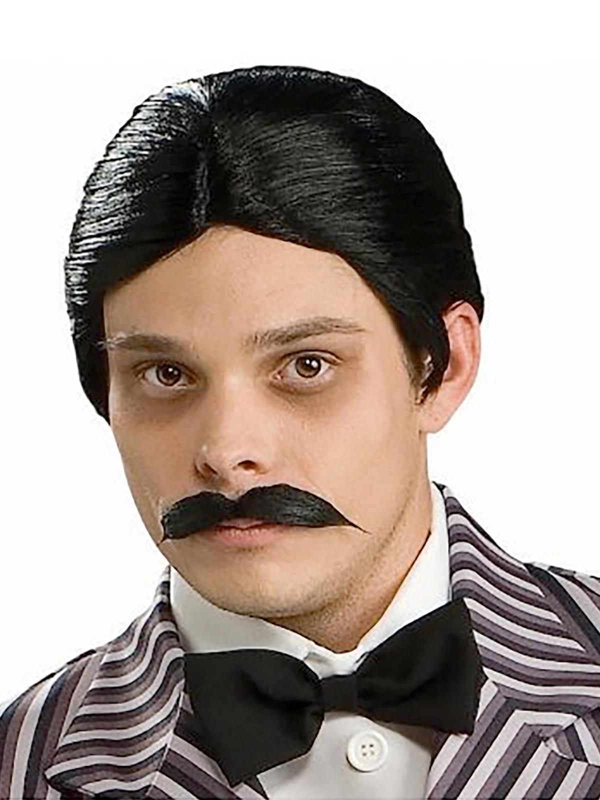 Addams Family Gomez wig and mustache set for adults, perfect for family-themed costumes.