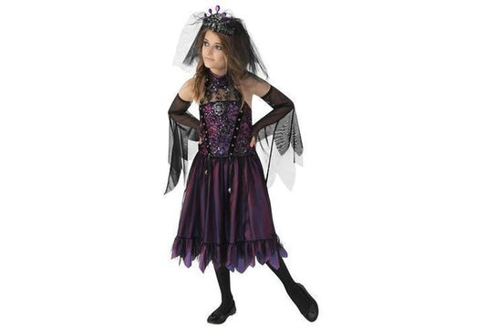 Gothic Princess Halloween Costume for Girls with Dress and Crown, perfect for spooky dress-up.