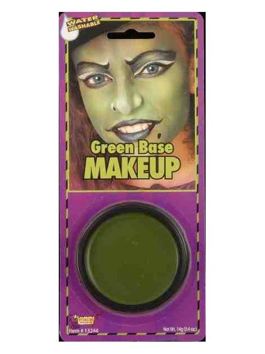 Vibrant green grease makeup ideal for kids Halloween face painting at home.