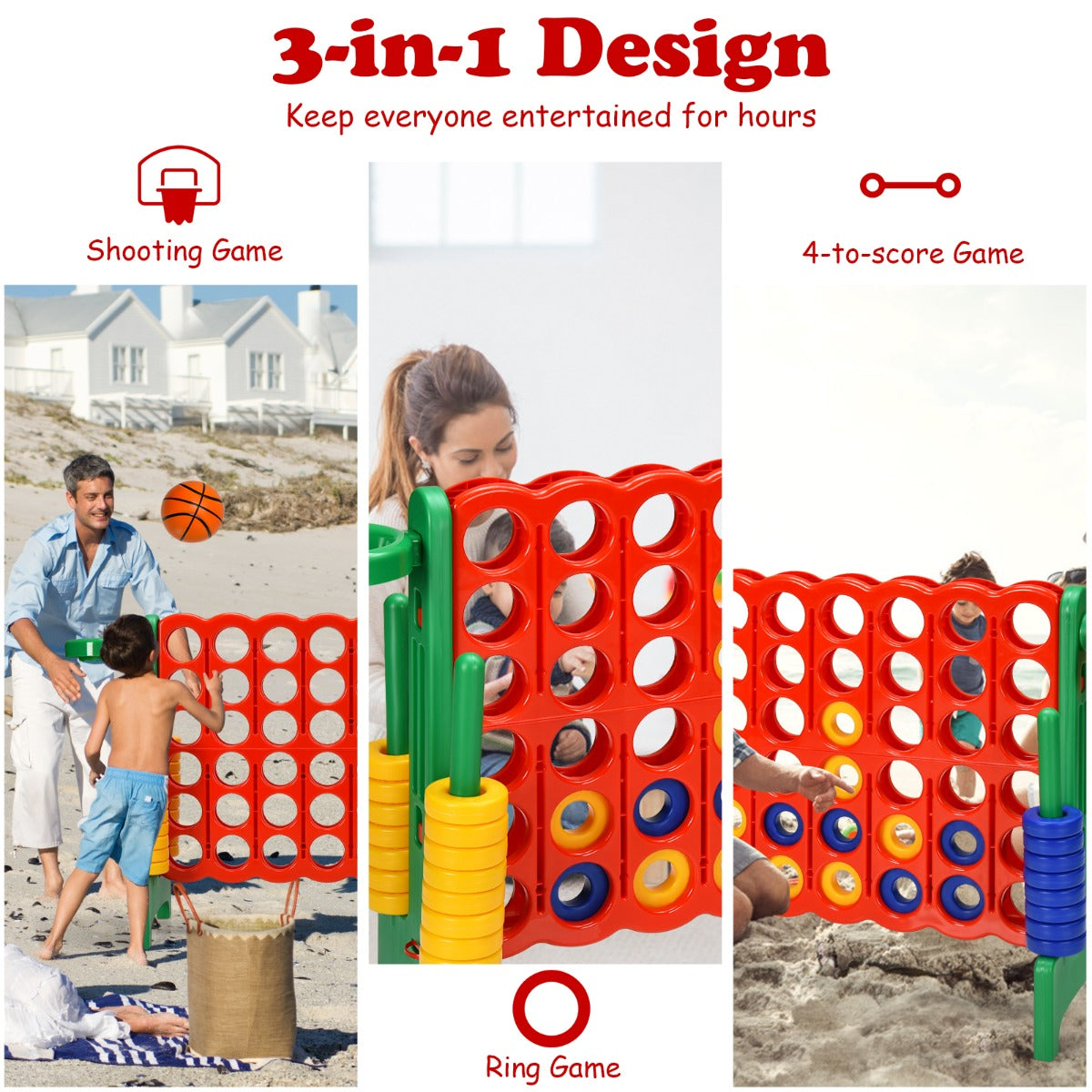 4-in-1 Outdoor Game Set with Giant Size for Kids and Adults - Family Fun.