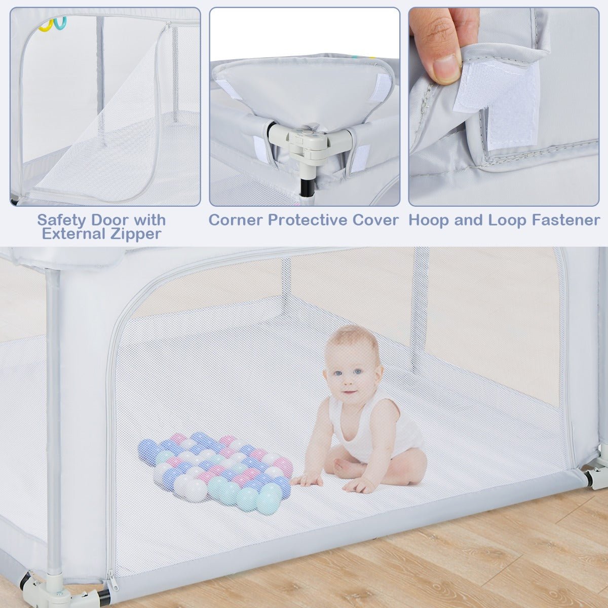 Foldable Playpen: 124cm Interactive Center for Babies with Balls and Pull Rings
