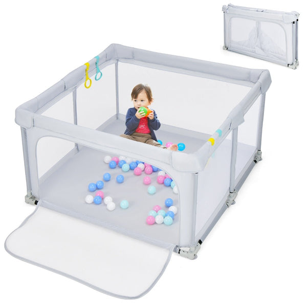 Interactive Baby Playpen: 124cm Foldable Activity Center with Balls and Pull Rings