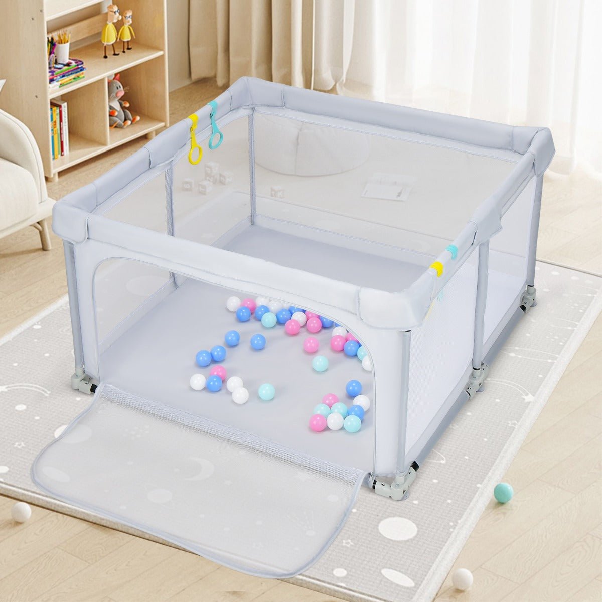 Baby Playpen: 124cm Interactive Center, Foldable Design with Balls and Pull Rings