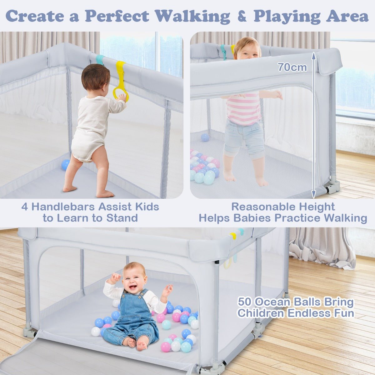 Empathetic 124cm Baby Playpen: Interactive Activity Center with Balls and Pull Rings